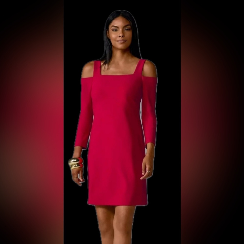Boston Proper 3/4 Sleeves Cold Shoulder Dress NWT in Tango Red Color